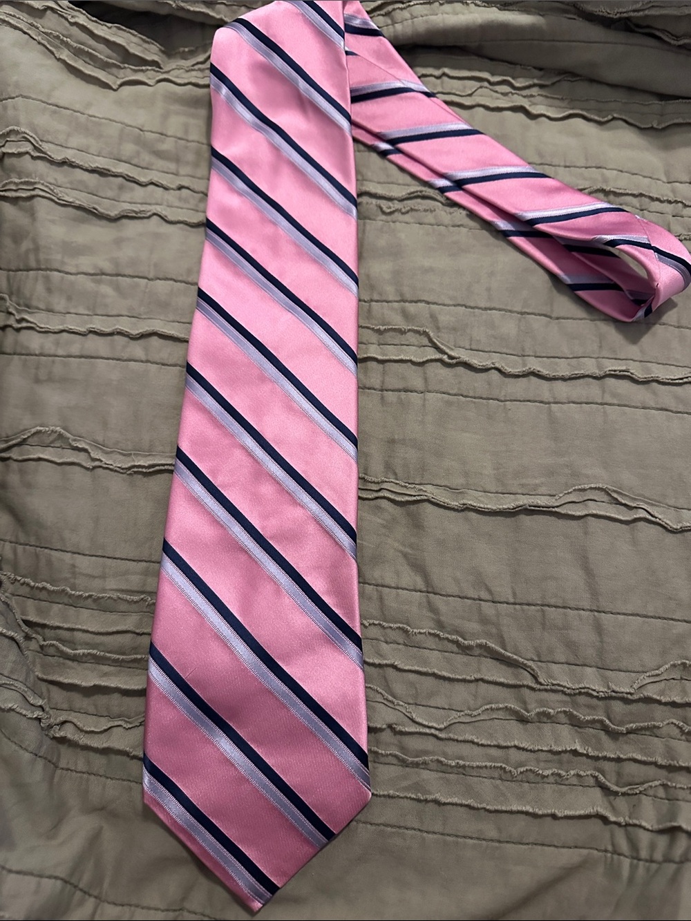 Ike Behar Pink Striped Tie with Navy & Silver